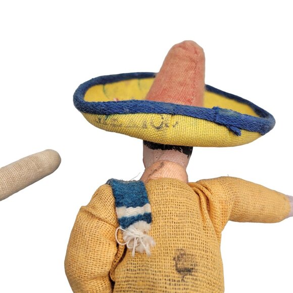 Souvenir Mexican Dolls Traditional Clothing Couple Hand Painted Faces Two 1940s - Picture 5 of 8